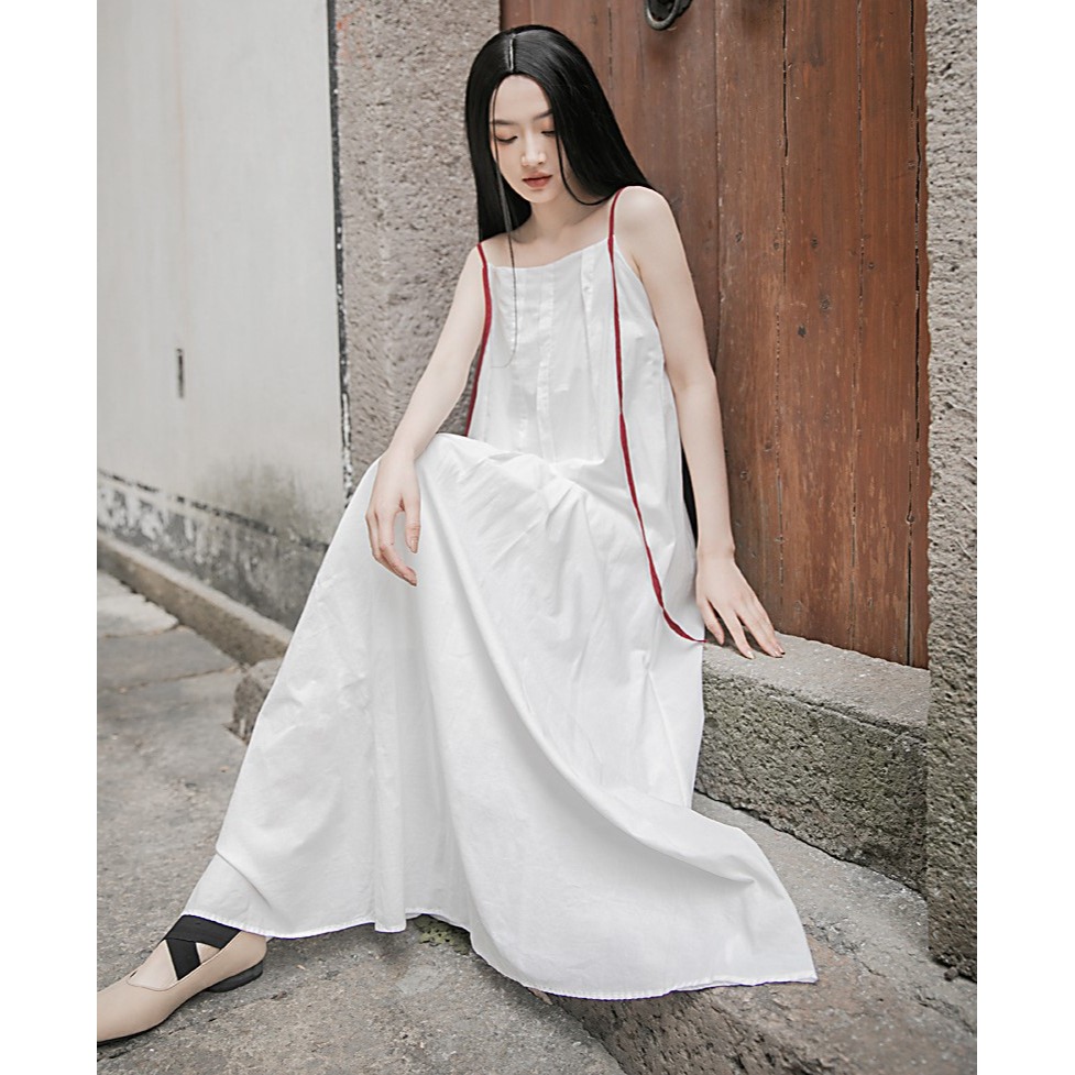 小眾設計拼色吊帶裙 收腰系帶顯連身裙瘦 出國度假約會洋裝 *3色 | kukuta-細節圖5