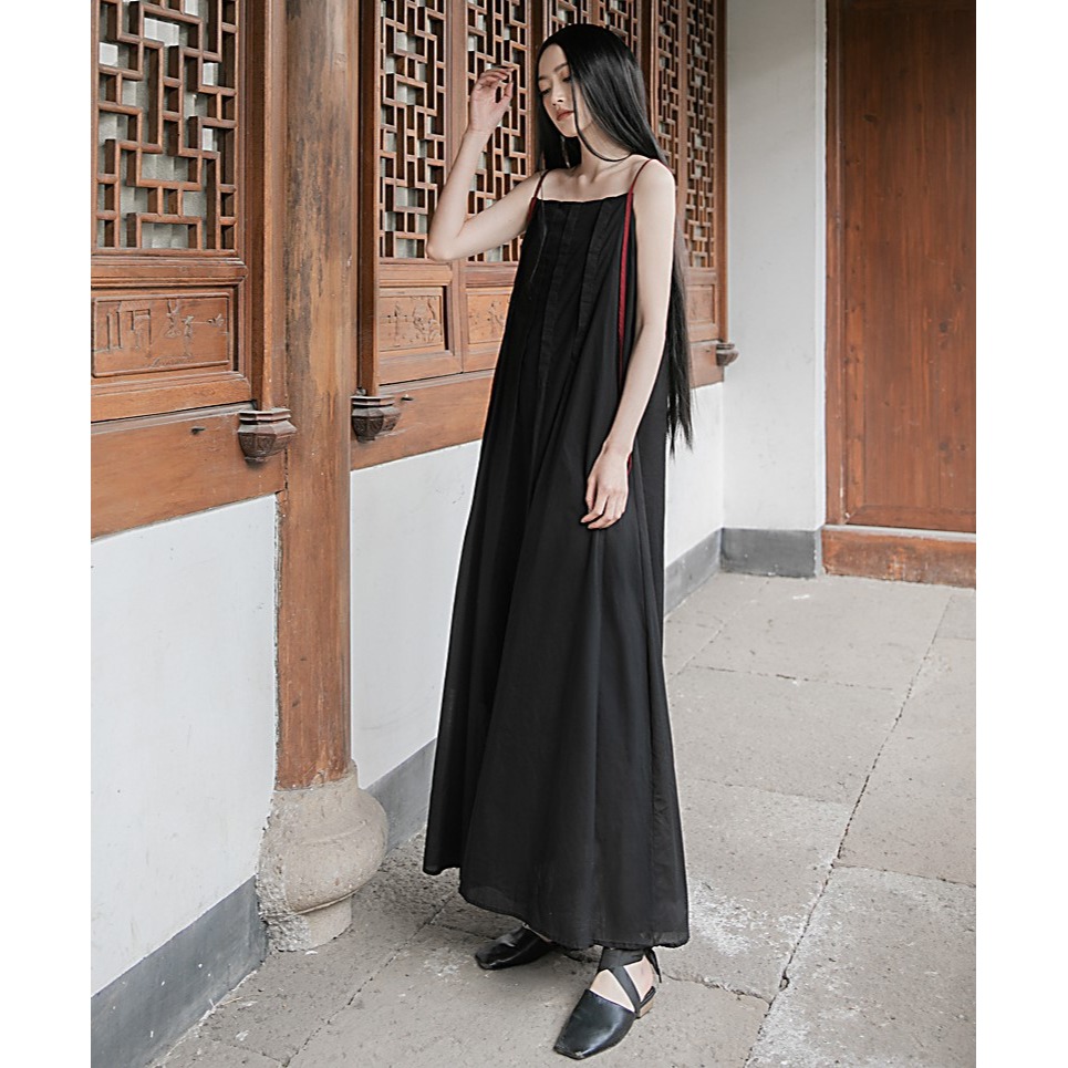 小眾設計拼色吊帶裙 收腰系帶顯連身裙瘦 出國度假約會洋裝 *3色 | kukuta-細節圖6