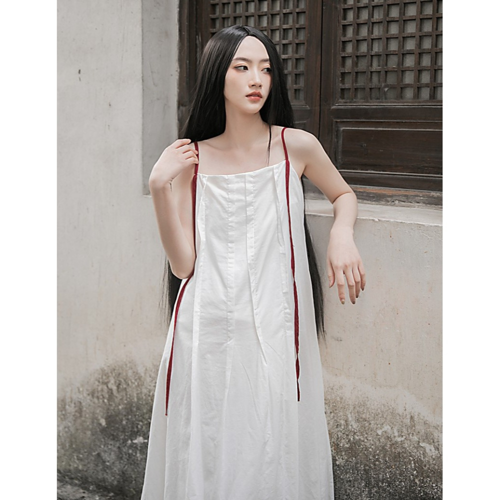 小眾設計拼色吊帶裙 收腰系帶顯連身裙瘦 出國度假約會洋裝 *3色 | kukuta-細節圖7