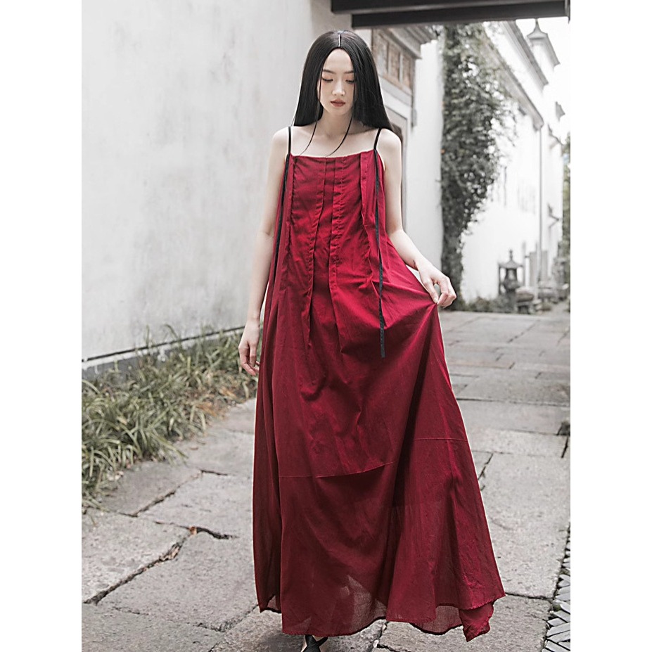 小眾設計拼色吊帶裙 收腰系帶顯連身裙瘦 出國度假約會洋裝 *3色 | kukuta-細節圖9