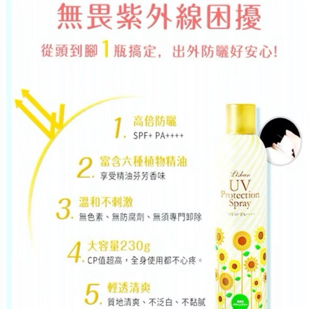 姚兔🐰LISHAN UV 防曬噴霧 SPF50+ PA++++|亮白款 / 精油防蚊款/ 經典一般款 全身可用 涼感防曬-細節圖3