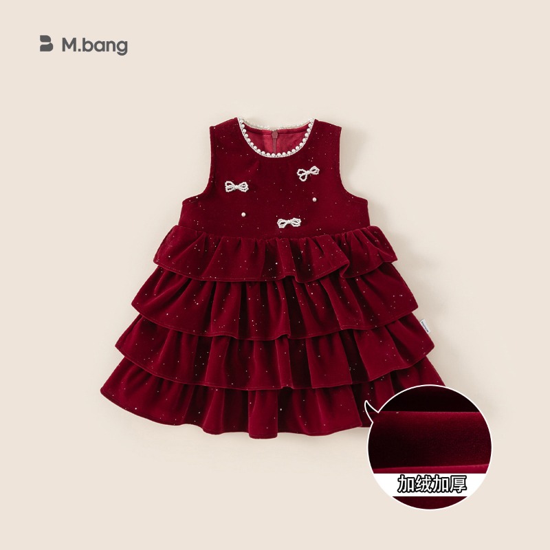 《預購商品》加絨蛋糕裙 無袖連衣裙 寶寶洋裝 兒童公主裙 冬款新品 80-140cm【94ni.studio】-規格圖1