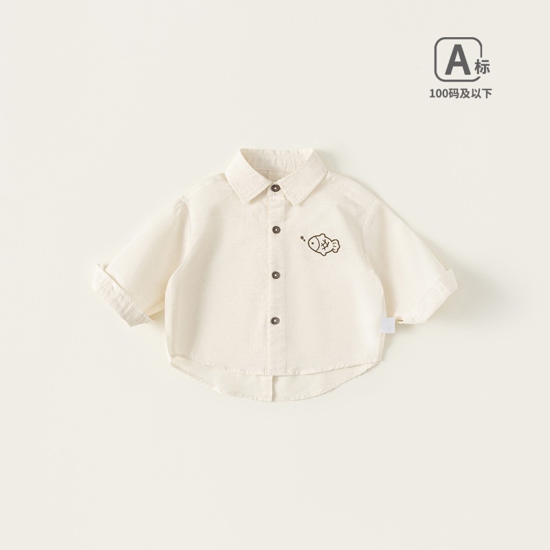 【春季男童童裝】純色翻領長袖上衣 男寶寶襯衫 兒童衣服 春款新品 百搭童裝 73-100-規格圖1