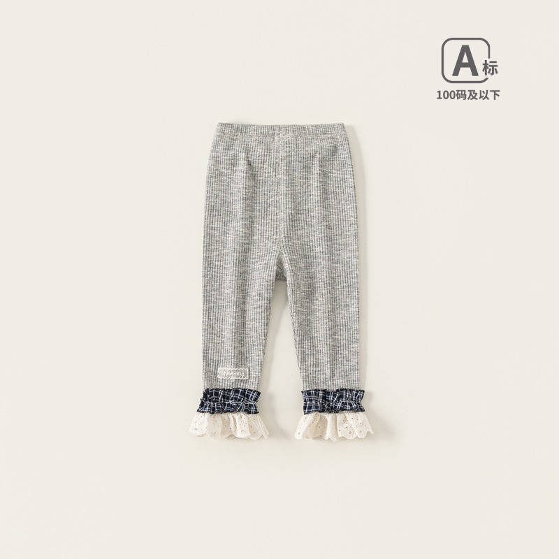 【春季女童童裝】韓版格子花邊九分褲 兒童打底褲 女寶寶褲子 春款新品 百搭童裝 73-100-規格圖1