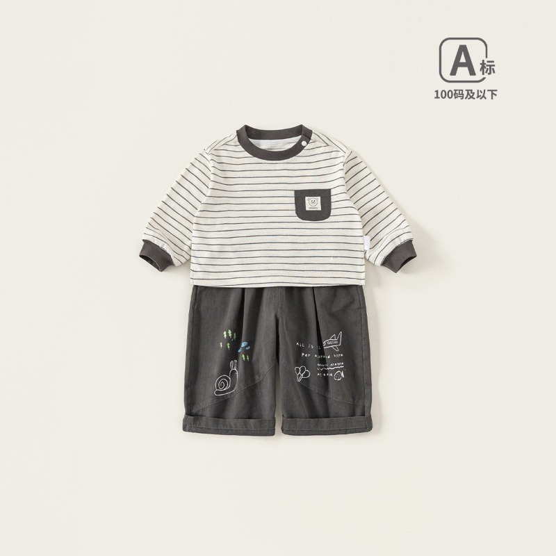 【春季男童童裝】條紋長袖T恤＋塗鴉長褲 兒童兩件套 男寶寶休閒服 春季新品 73-100-規格圖1