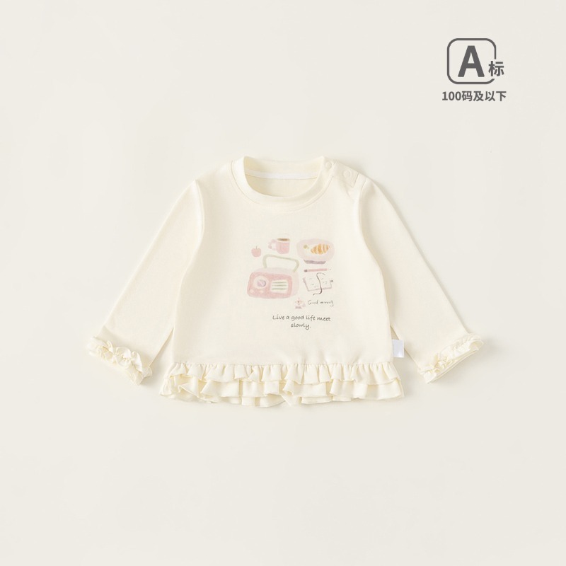 【春季女童童裝】卡通印花荷葉邊長袖T恤 兒童圓領上衣 女寶寶衣服 春款新品 73-100-規格圖1