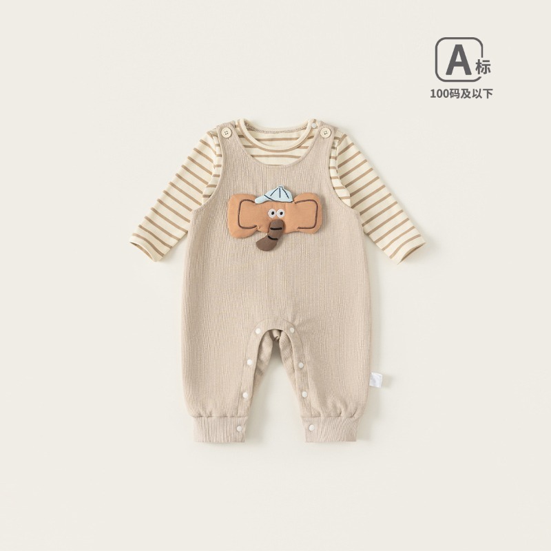 【春季男童童裝】條紋T恤＋卡通背帶褲 兒童兩件套 男寶寶穿搭 春季新品 73-100-規格圖1