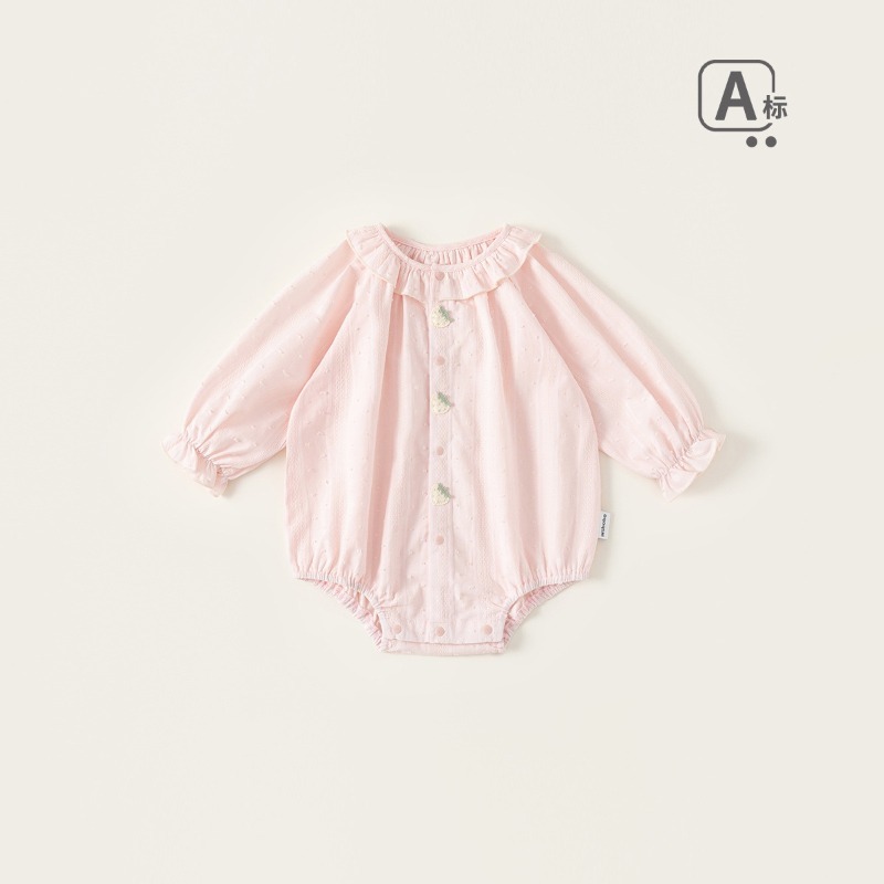 【春季嬰幼兒童裝】花邊領哈衣 純棉三角爬服 新生兒連身衣 兒童包屁衣 66-100-規格圖1