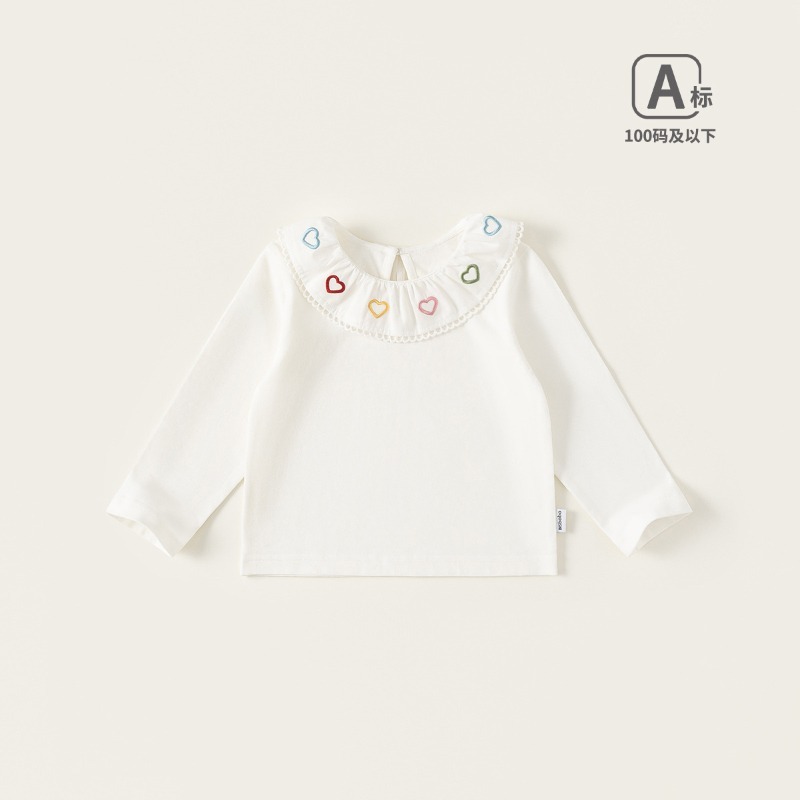 【春季女童童裝】愛心繡花娃娃領T恤 兒童長袖內搭 女寶寶百搭上衣 童裝春款 73-110-規格圖1