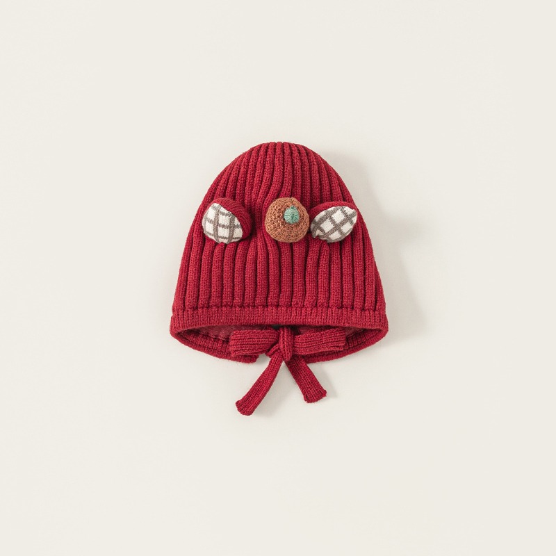 【冬季配件童裝】女寶寶防風帽 韓系針織毛線帽 系帶保暖帽子 女童冬帽 頭圍42-48cm-規格圖1