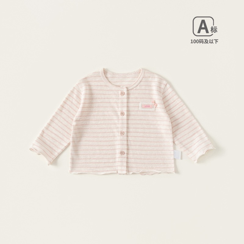 【春季女童童裝】春裝新款粉色條紋上衣 女寶寶長袖外套 兒童開衫 百搭童裝 73-100-規格圖1