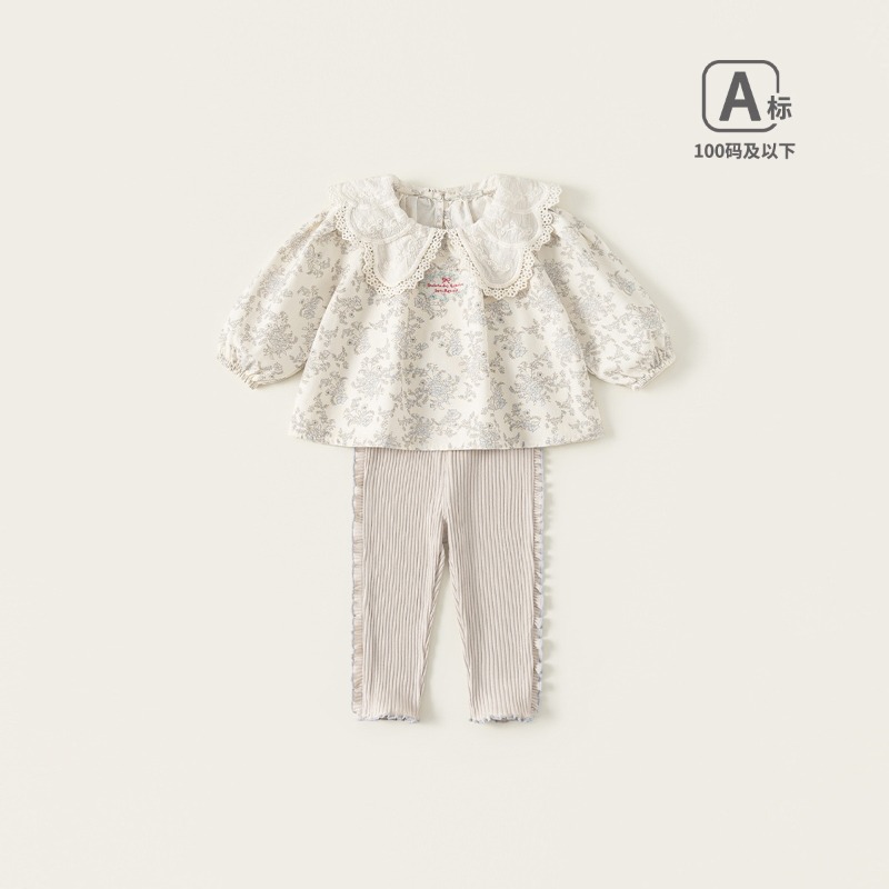 【春季女童童裝】春裝田園花邊領襯衫＋打底褲 女寶寶童裝套裝 兒童上衣下衣 百搭童裝 73-100-規格圖1