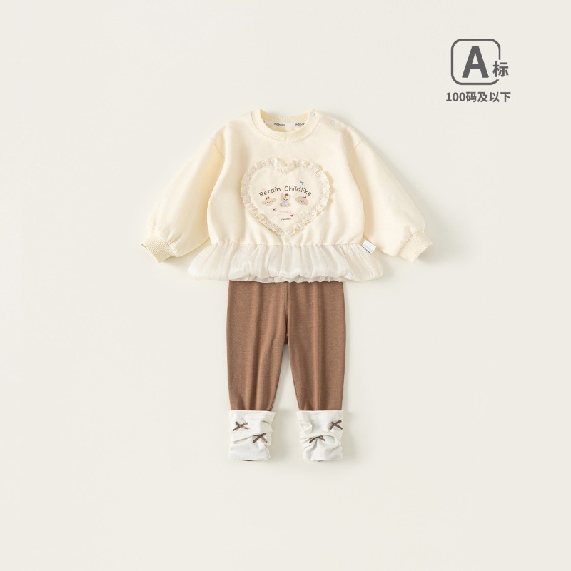 【春季女童童裝】春季新款網紗花邊衛衣＋打底褲 女寶寶童裝兩件套 兒童上衣下衣 百搭童裝 73-110-規格圖1