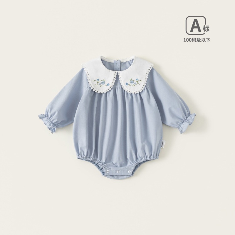 【春季嬰幼兒童裝】童裝春款花朵刺繡新生兒衣服 寶寶哈衣 嬰童連身衣 女童三角爬服 66-100-規格圖1