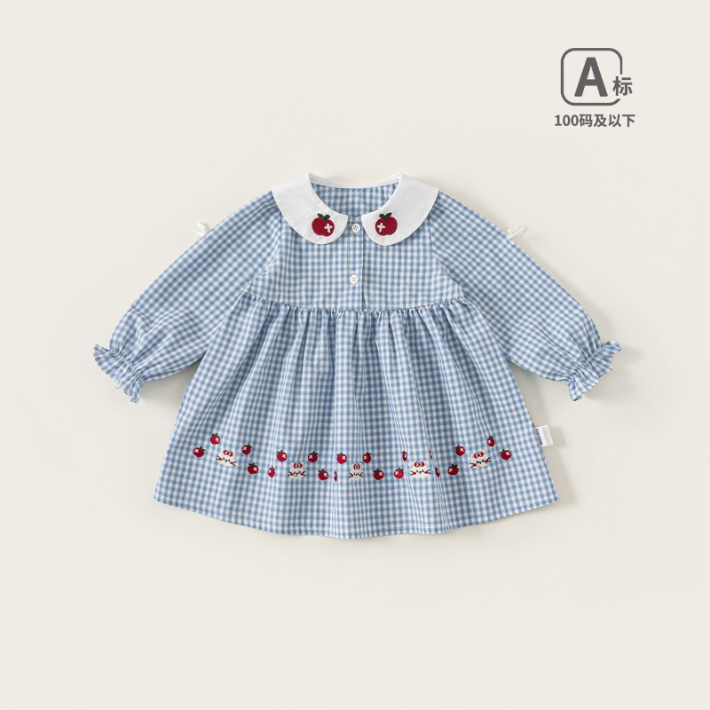 【春季女童童裝】童裝春季衣服 格紋娃娃裙刺繡 兒童裙子 女寶寶A字裙 女童連衣裙 73-110-規格圖1