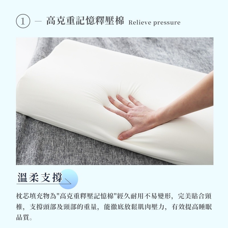 【藍貓BlueCat】涼感 親水綿記憶枕 人體工學枕 涼感枕頭 記憶枕 人體工學型 親水綿-細節圖5