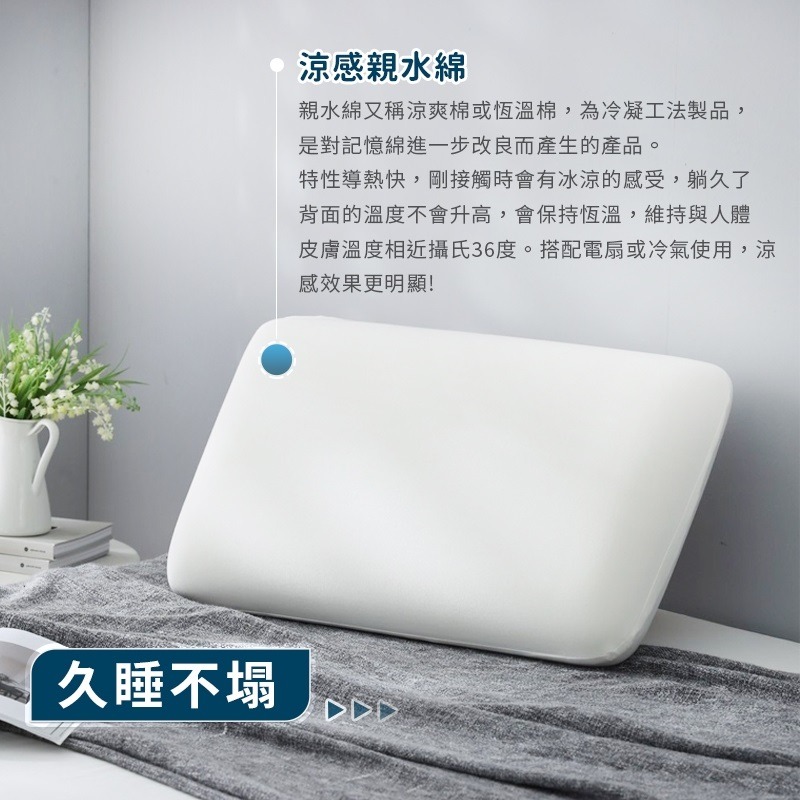 【藍貓BlueCat】涼感 親水綿記憶枕 麵包枕 涼感枕頭 記憶枕 平面麵包型 親水綿-細節圖3