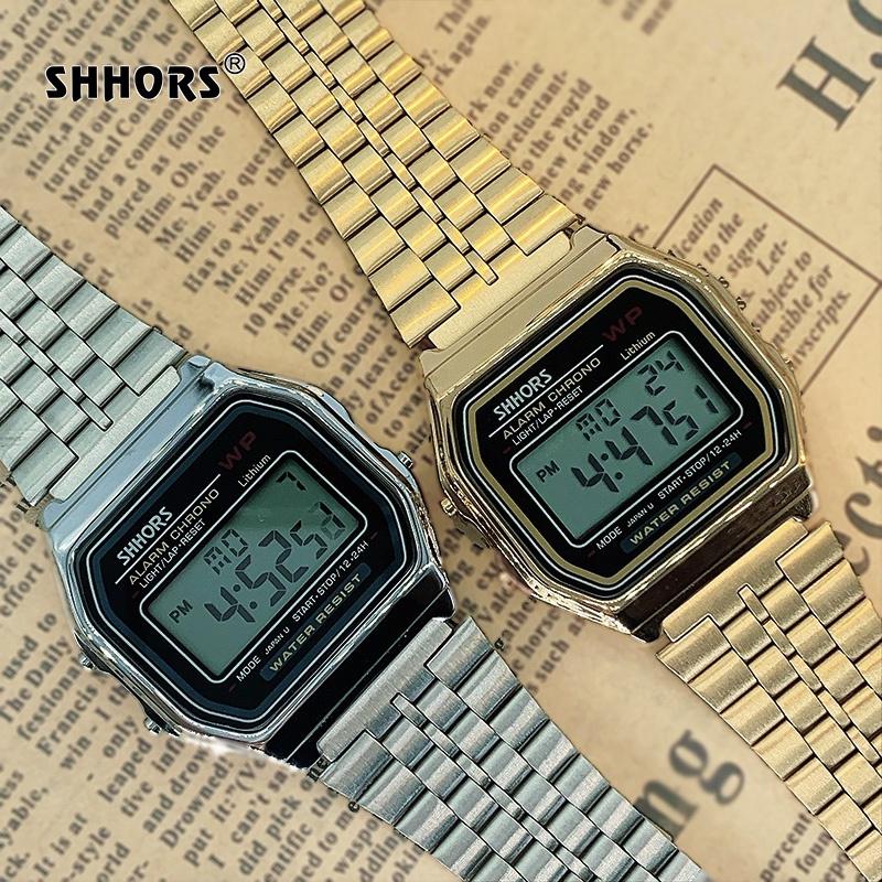 SHHORS 防水 鋼錶帶 爆款 電子錶 復古錶 造型錶 金錶 藍光錶 夜光錶 情人節禮物 手錶 運動錶 夜光 錶 生日-細節圖2