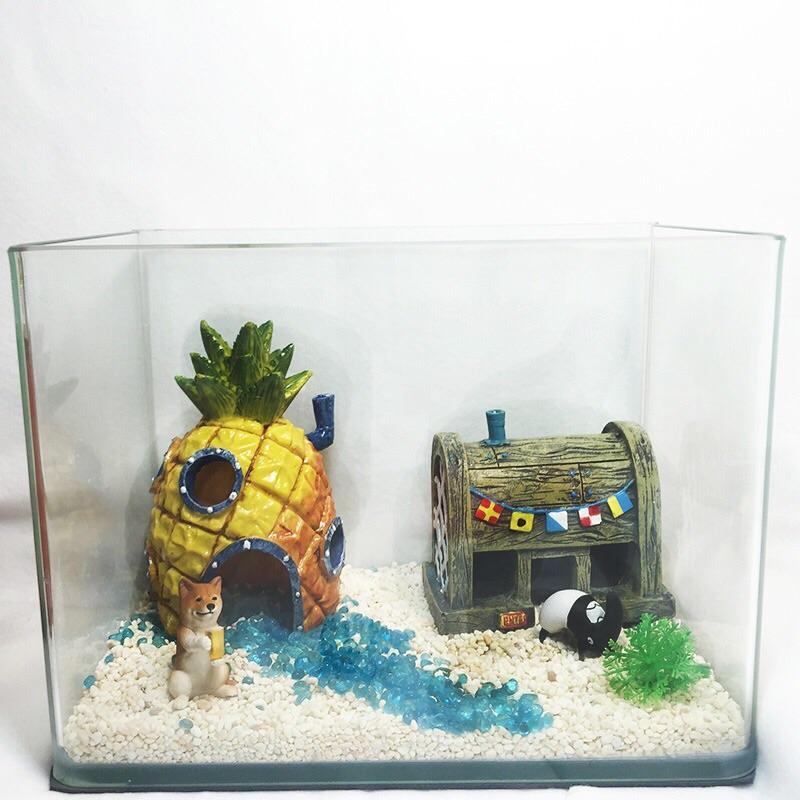 ⭐️療癒系魚缸造景⭐️ 水族箱 魚缸 海綿寶寶 造景 鳳梨屋 海盜船 城堡 倉鼠 風水 轉運 招財 水草 生長燈 LED-細節圖7