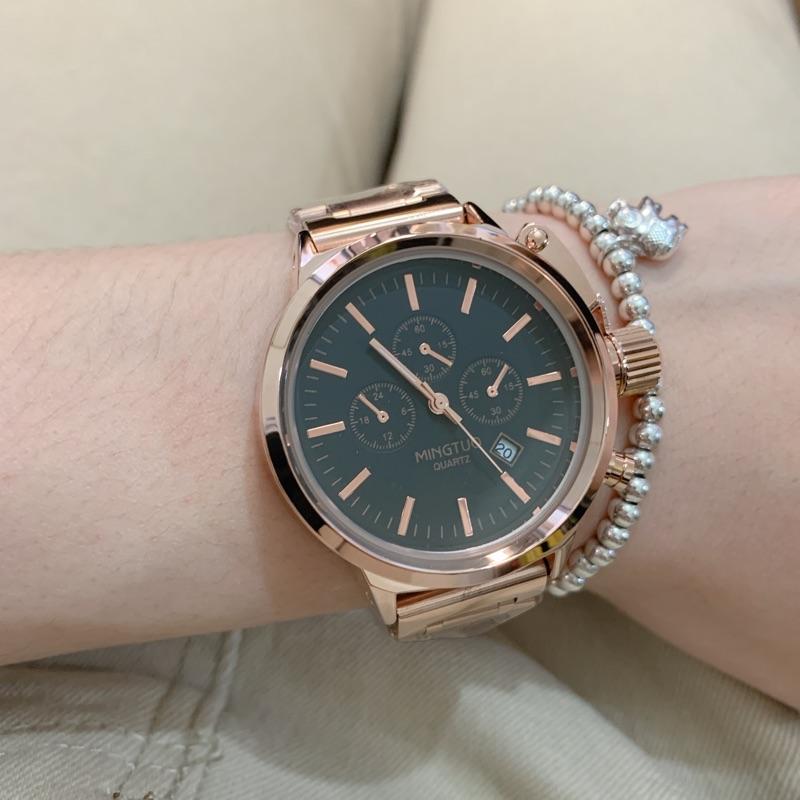 少量現貨到🔥  韓國金錶 韓國錶 金錶 玫瑰金錶 手錶 錶 三眼金錶 大金錶 鋼錶 金鋼錶 三眼錶 日本錶 原宿錶-細節圖9