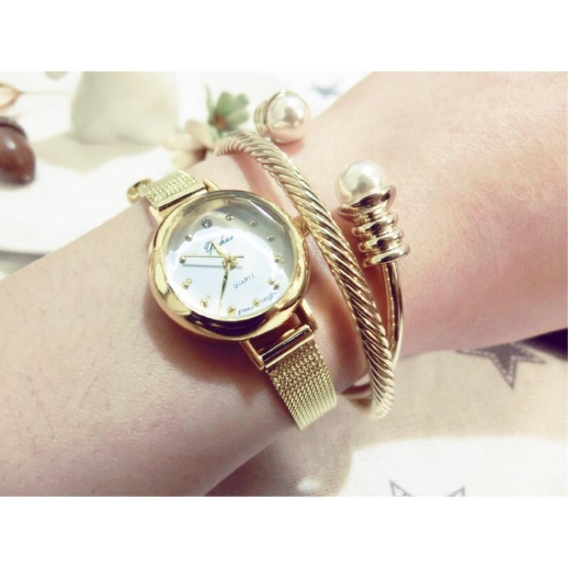 現貨 八心八箭鑽石切割鏡面小金錶 女錶 手錶 鑽錶 金錶 韓國錶 錶 情人節禮物 韓國製 質感 氣質 鑽石鏡面 禮物-細節圖2
