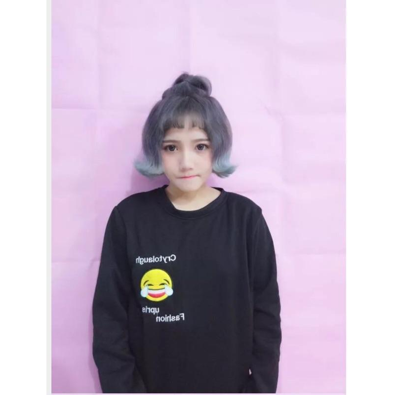 現貨出清 笑臉 厚款拼布大學T 創意 情侶 閨蜜 大學生 學生最愛 上衣 棉T 睡衣 T-shirt 大學T 衣服 長袖-細節圖3