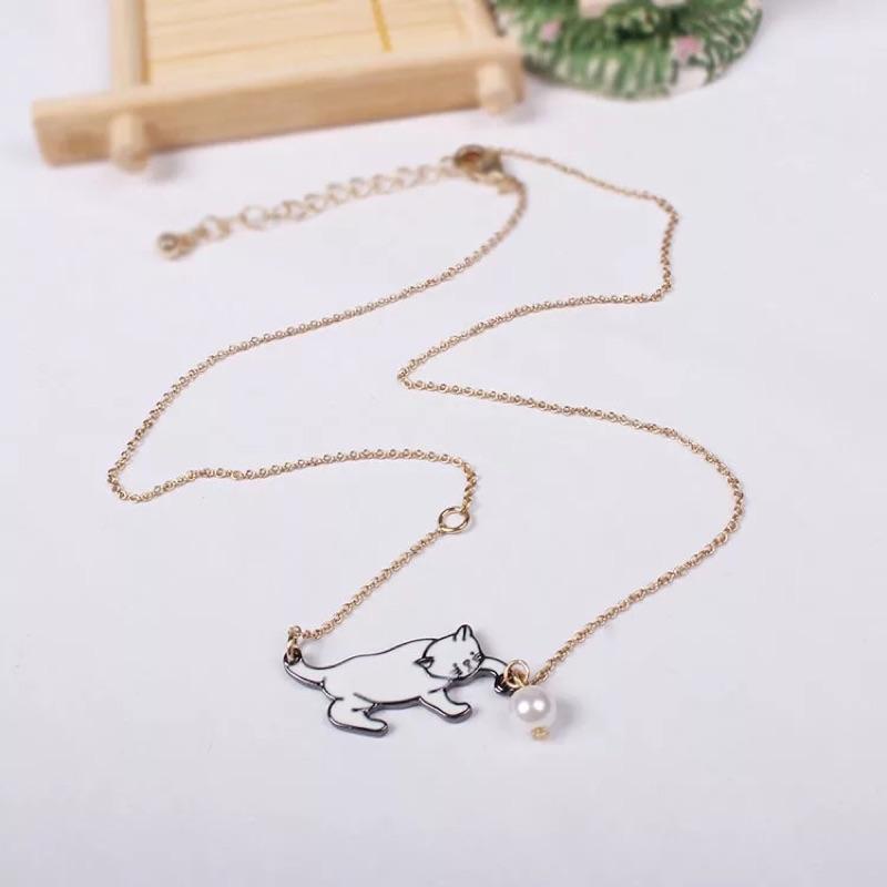 現貨🔥 貓咪珍珠項鍊 頸鍊 項鍊 貓奴 大學生 穿搭 貓咪項鍊 珍珠項鍊 造型項鍊-細節圖2
