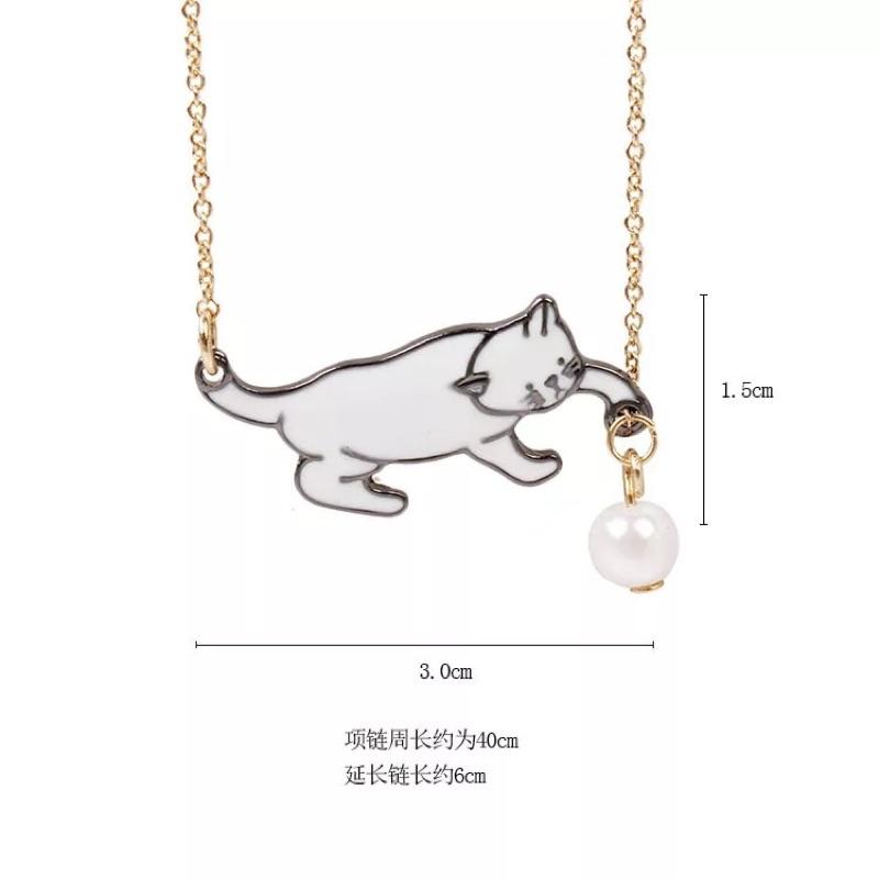 現貨🔥 貓咪珍珠項鍊 頸鍊 項鍊 貓奴 大學生 穿搭 貓咪項鍊 珍珠項鍊 造型項鍊-細節圖3