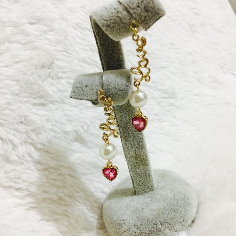 現貨 日系 LOVE 寶石耳環 耳針 夾式耳環 耳針 夜店 飾品 流行款 抗過敏 派對小物 拍照道具 情人節禮物 耳環-細節圖4