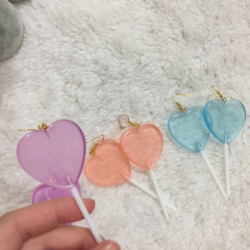 現貨 日系 原宿風 糖果耳環 棒棒糖 愛心 耳夾 飾品 搞怪耳環 防過敏 個性 耳釘-細節圖3