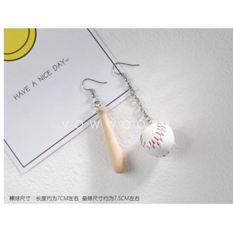 現貨 棒球耳環 羽毛球 搞怪耳環 日本 原宿街頭 學生最愛 閨蜜 夾式耳環 韓版 造型耳環-細節圖2
