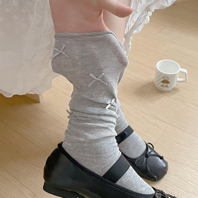 台灣現貨 蝴蝶結襪子女夏天薄款透氣 堆堆襪 女甜美少女芭蕾風中筒襪miu 透膚襪 泡泡襪 日系襪 韓系襪-細節圖4