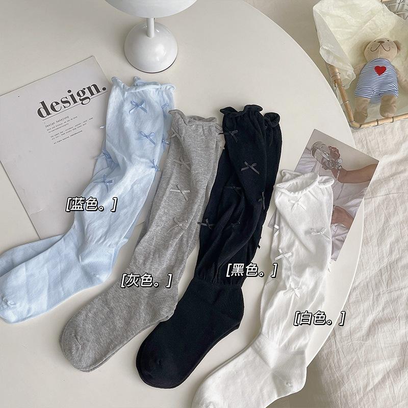 台灣現貨 蝴蝶結襪子女夏天薄款透氣 堆堆襪 女甜美少女芭蕾風中筒襪miu 透膚襪 泡泡襪 日系襪 韓系襪-細節圖6