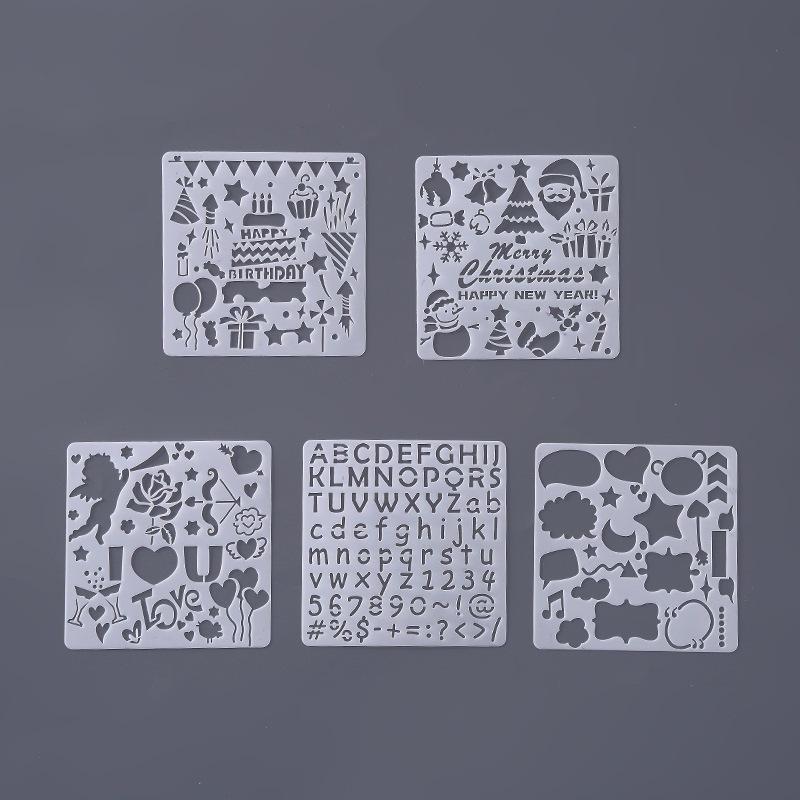 台灣現貨 5入 DIY塗鴉卡 插圖鏤空模板 模版繪畫工具 手工模尺 手賬 繪畫板 消字版用 繪圖模板 型板 鏤空-細節圖5