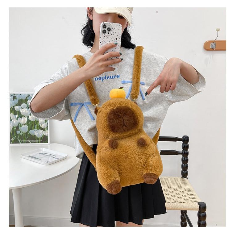 現貨 卡皮巴拉包包 可雙肩 單肩 卡皮巴拉背包 水豚娃娃 水豚君 後背包 包包 禮物 交換禮物 生日禮物 側背包 卡皮巴-細節圖4