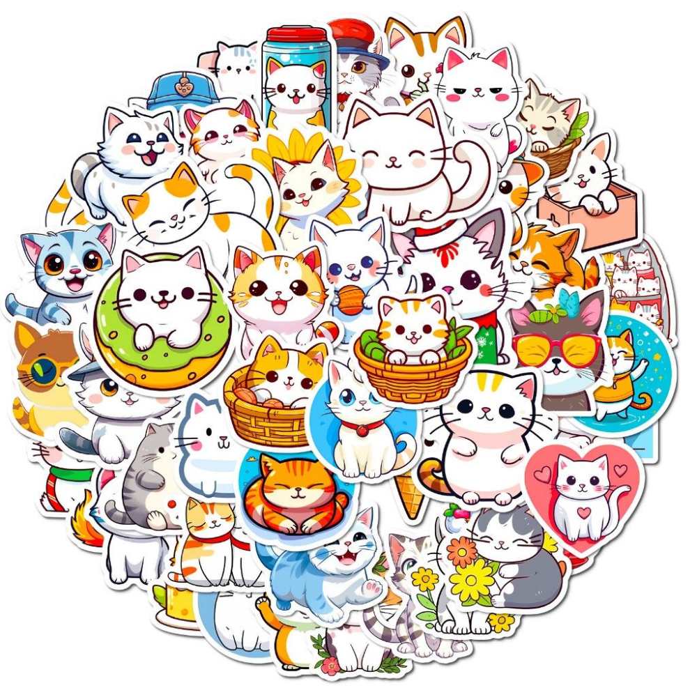 現貨 多款50張卡通可愛麵包喵喵貼紙ins女孩超萌DIY日韓系小貓咪頭像貼畫 筆記本貼紙-細節圖6