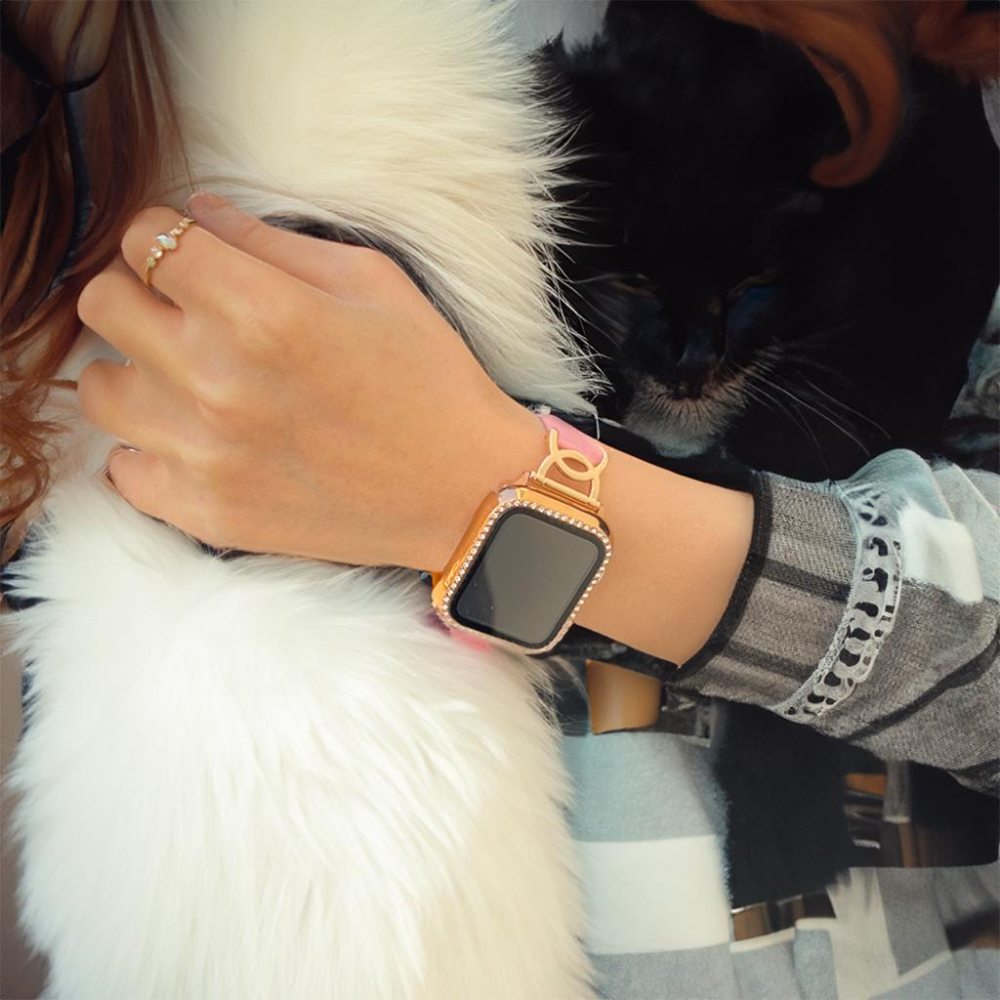 台灣現貨 Apple Watch 雙C錶帶 錶帶 小蠻腰 皮錶帶 小香錶帶 8 7 SE 6 5 4 3 真皮錶帶-細節圖5