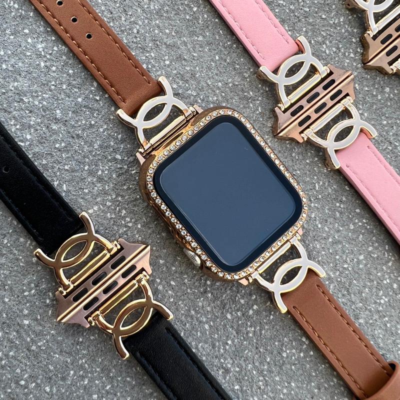 台灣現貨 Apple Watch 雙C錶帶 錶帶 小蠻腰 皮錶帶 小香錶帶 8 7 SE 6 5 4 3 真皮錶帶-細節圖7