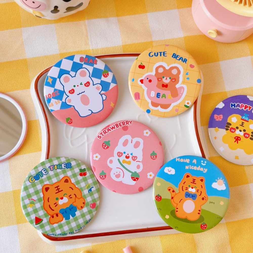 台灣現貨 多款 隨身鏡 摺疊鏡 口袋鏡子 可愛ins風便攜式小鏡子PU化妝鏡雙面鏡卡通折疊迷你口袋包隨身鏡-細節圖3