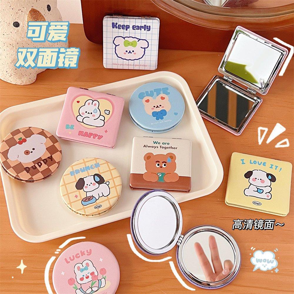 台灣現貨 多款 隨身鏡 摺疊鏡 口袋鏡子 可愛ins風便攜式小鏡子PU化妝鏡雙面鏡卡通折疊迷你口袋包隨身鏡-細節圖5