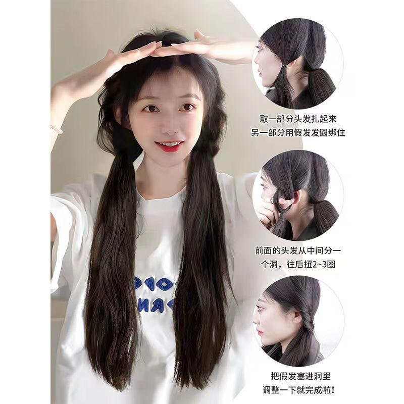 台灣現貨 馬尾假髮辮子女長髮假髮片可紮雙馬尾仿真髮自然甜妹綁帶辮子假髮-細節圖2