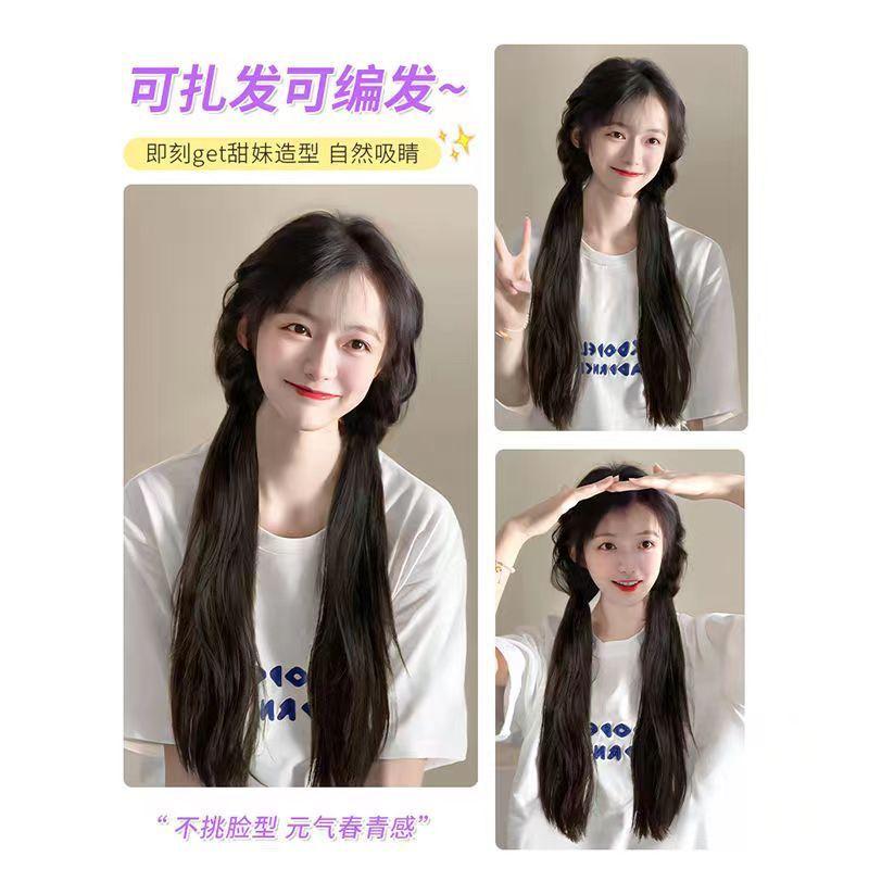 台灣現貨 馬尾假髮辮子女長髮假髮片可紮雙馬尾仿真髮自然甜妹綁帶辮子假髮-細節圖3