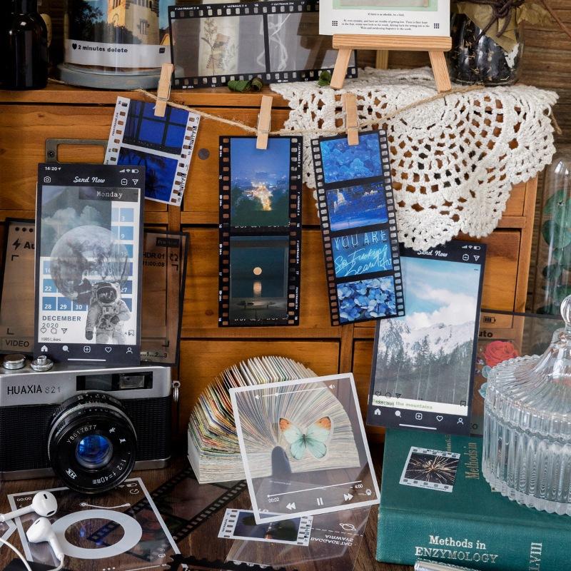 台灣現貨 手帳素材 復古膠片 五款風格 PET貼紙包 框框博物館系列 復古底片手帳裝飾素材打底貼-細節圖2