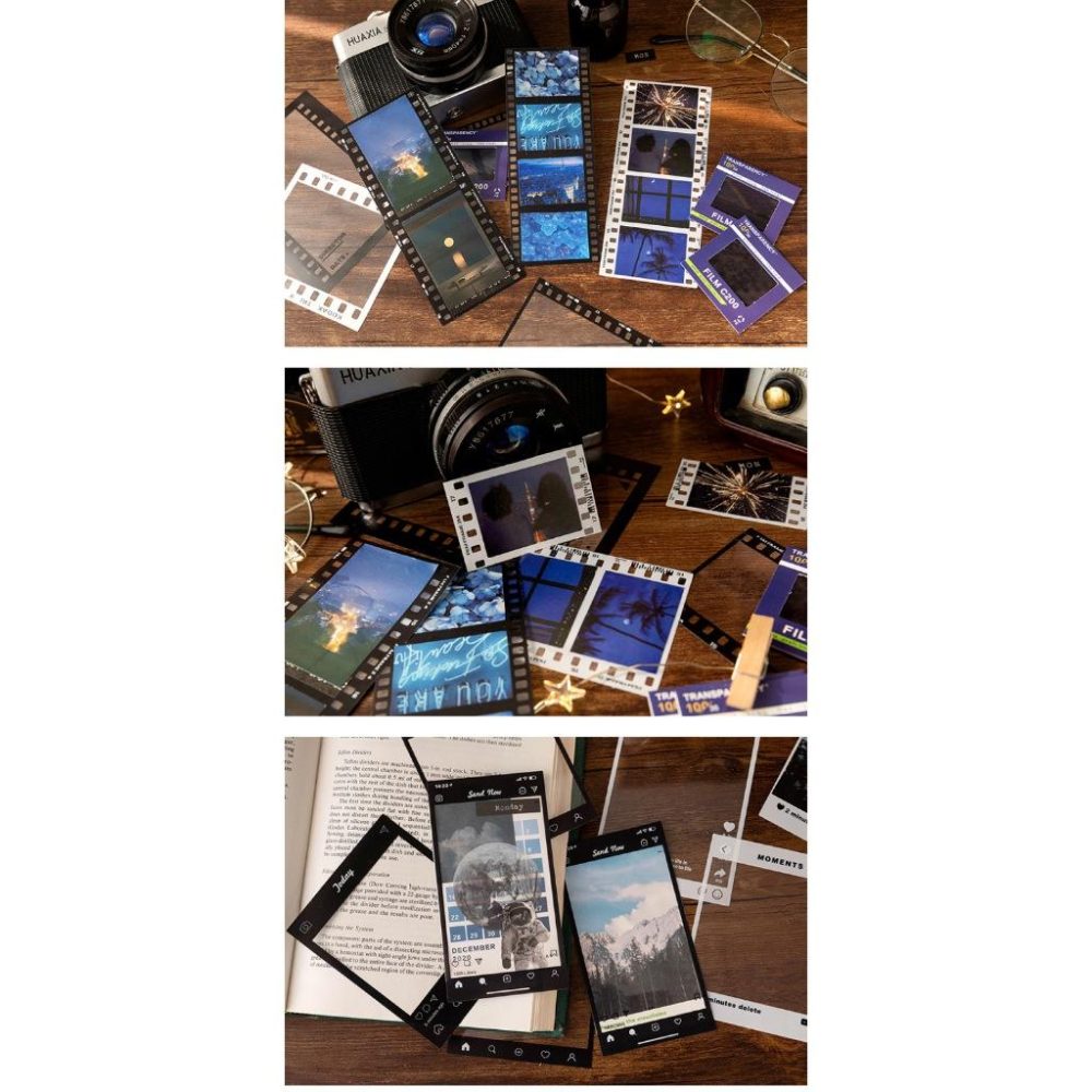 台灣現貨 手帳素材 復古膠片 五款風格 PET貼紙包 框框博物館系列 復古底片手帳裝飾素材打底貼-細節圖7