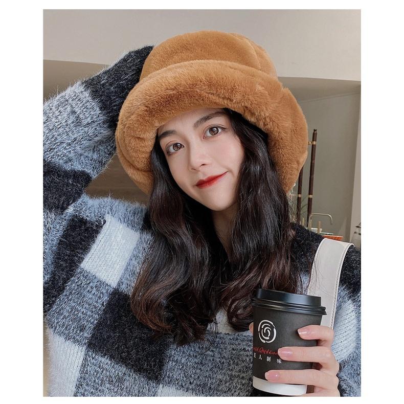 現貨 韓國毛茸茸漁夫帽 漁夫帽 帽子 保暖 毛帽 仿兔毛帽 耳罩式 保暖衣物 保暖帽-細節圖7