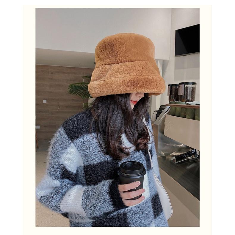 現貨 韓國毛茸茸漁夫帽 漁夫帽 帽子 保暖 毛帽 仿兔毛帽 耳罩式 保暖衣物 保暖帽-細節圖8