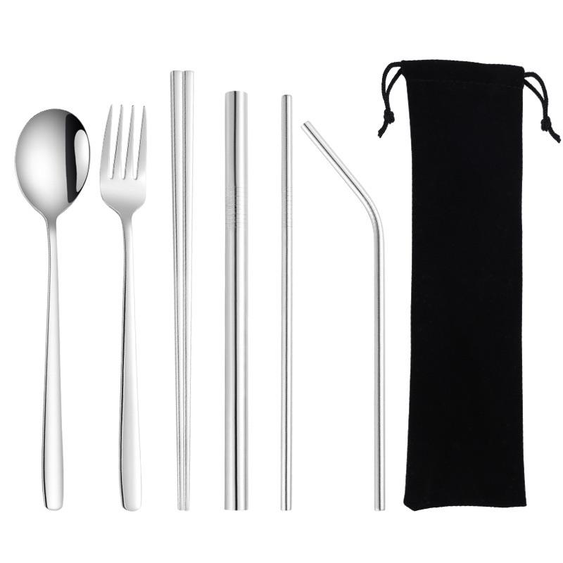 板橋現貨 七件組送防塵袋 高質感 奢華 不鏽鋼餐具 環保餐具 環保吸管不鏽鋼 筷子刷子戶外餐具 吸管勺 野營 飲料 露營-細節圖4