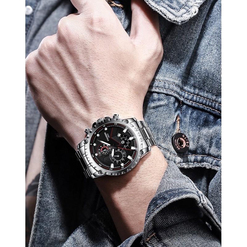 現貨 正版授權 防水錶 真日曆錶 錶 手錶 運動錶 鋼錶 黑鋼 白鋼 三眼錶 三眼造型 男朋友 情人節 生日禮物-細節圖5