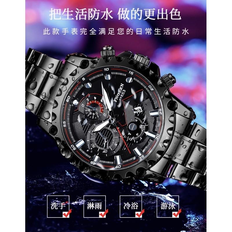 現貨 正版授權 防水錶 真日曆錶 錶 手錶 運動錶 鋼錶 黑鋼 白鋼 三眼錶 三眼造型 男朋友 情人節 生日禮物-細節圖6