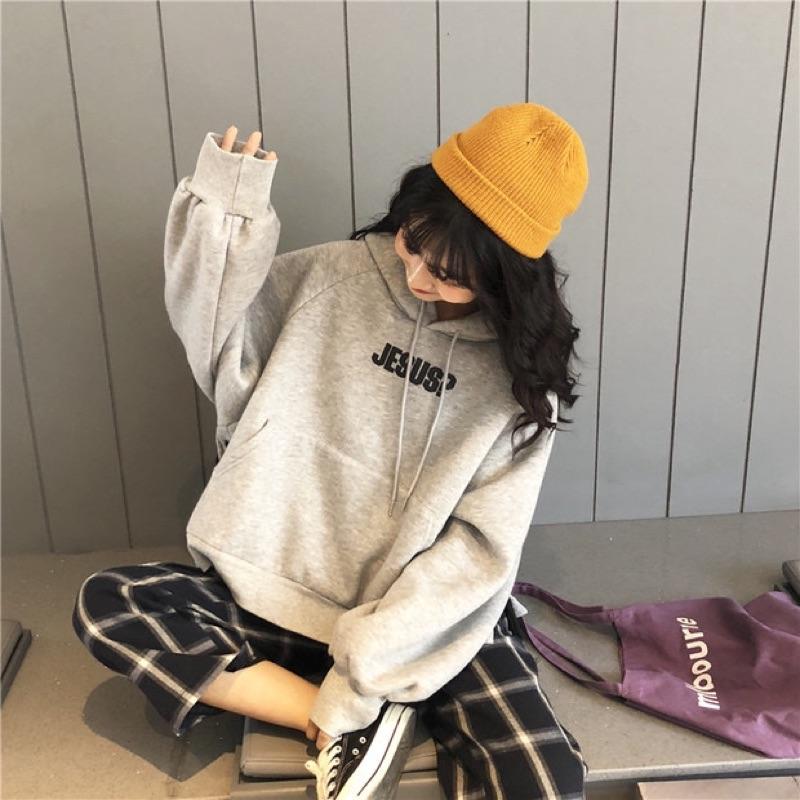 現貨出清 加厚款連帽上衣 連帽 交叉造型 加絨毛 短板連帽上衣 大學t 連帽T 寬版上衣 衣服 穿搭 流行款 外套-細節圖4